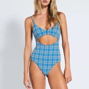 DEVON WINDSOR Blue Plaid One Piece Swimsuit XL 690